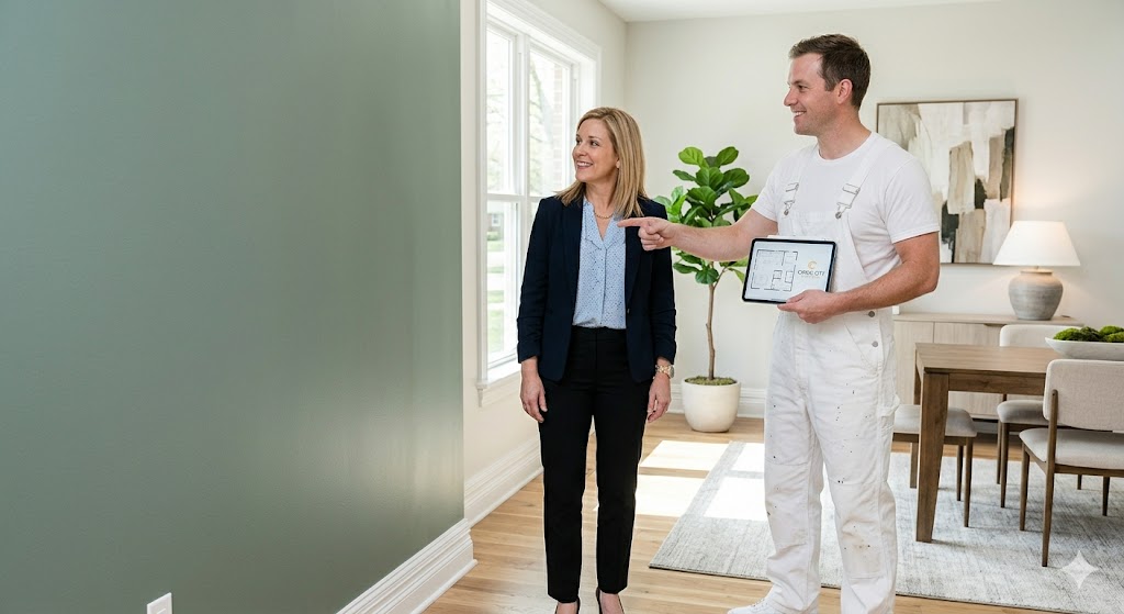 Commercial painting management discussing job with HOA manager in Tampa